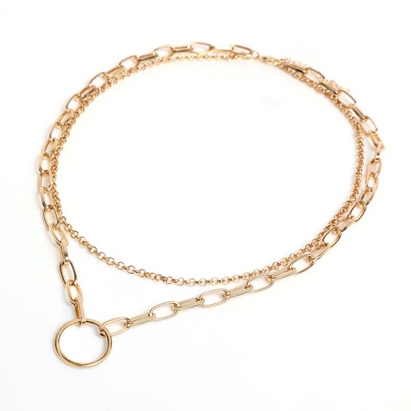 レッドストーン メタルリンクチェーンネックレス サークルリング2連