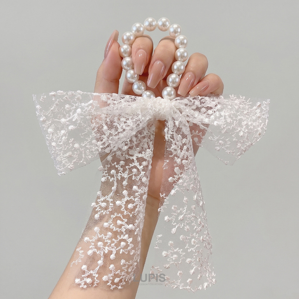 刺繍レースリボンパールヘアゴム - ヘアアクセサリーを激安で通販販売