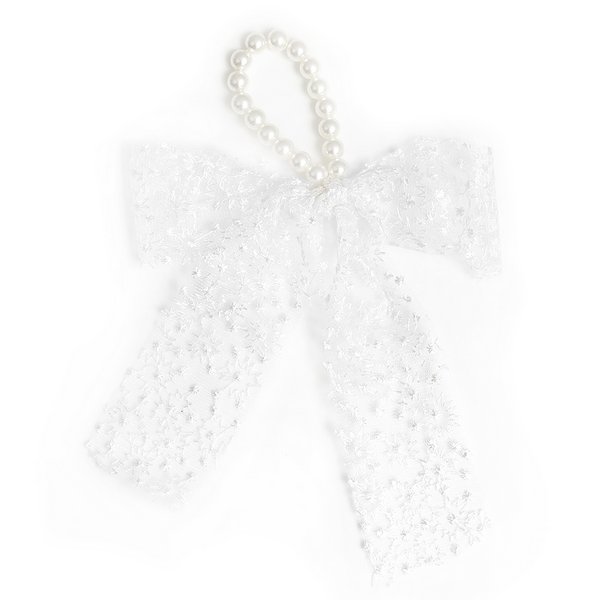 確認 ヘアリボン ヘアゴム 上品 レース 597 くすみピンク パール 刺繍