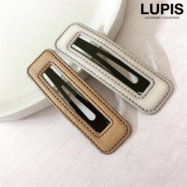 スクエアフレームレザーパッチンヘアピン - ヘアアクセサリーを激安で