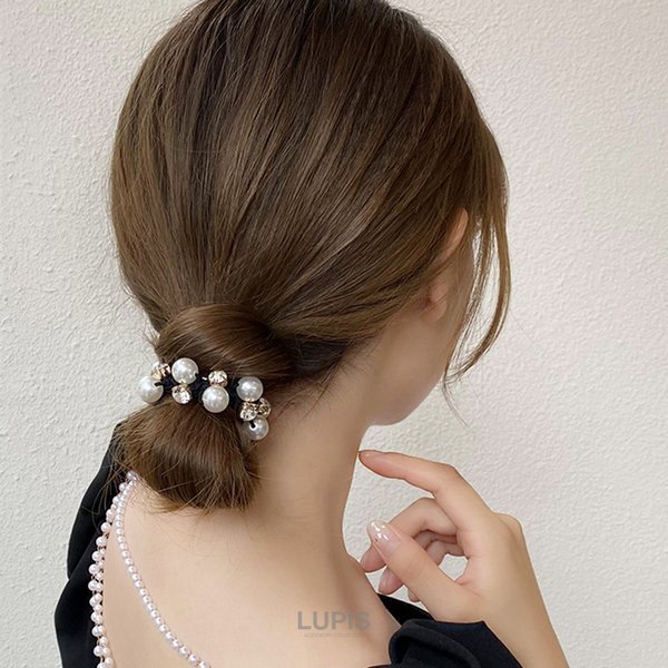パール×ストーン編み込みヘアゴム-激安ヘアアクセサリーの通販販売