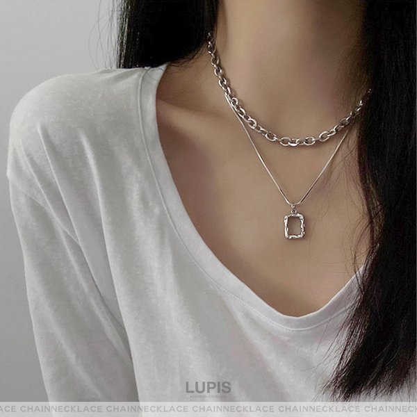 変形メタル2連チェーンネックレス - ネックレスを激安で通販販売