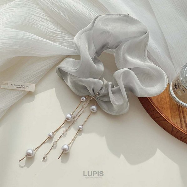 パールチェーン付きシュシュ - ヘアアクセサリーを激安で通販販売