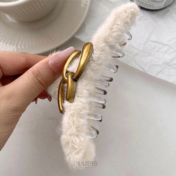 アンティーク調メタルチェーン×ファーバンスクリップ - ヘア