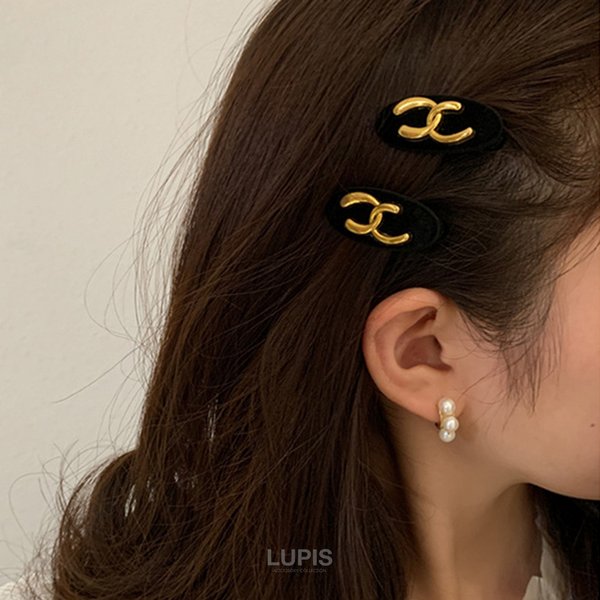 アンティーク調メタルチェーンベロアミニヘアクリップ-激安ヘア 