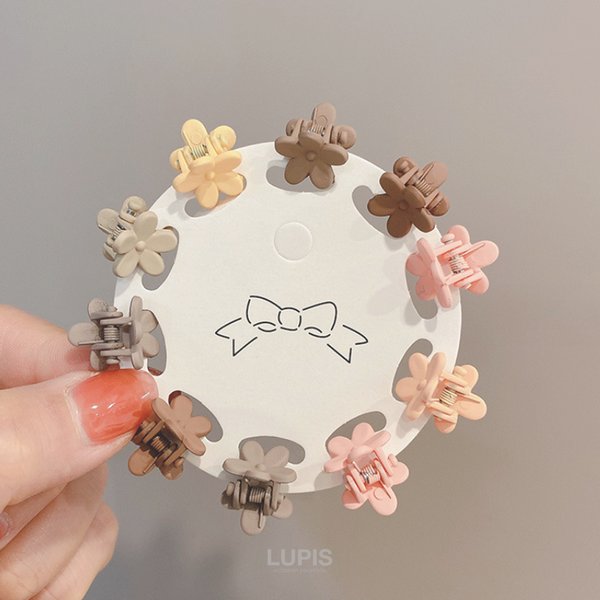 シックカラーフラワーミニヘアクリップセット - ヘアアクセサリーを
