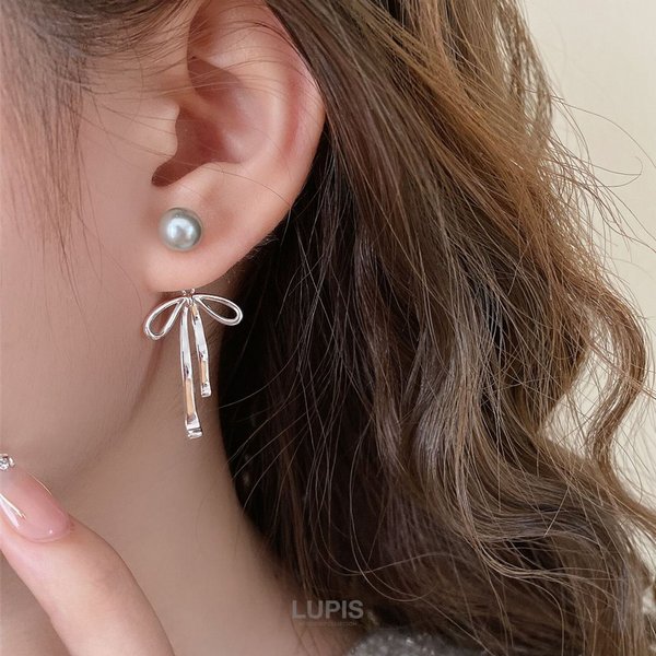 グレーパール×リボンバックキャッチピアス - ピアスを激安で通販販売