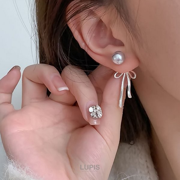 グレーパール×リボンバックキャッチピアス - ピアスを激安で通販販売