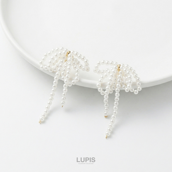 リボンピアス パール じゃらじゃら フープピアス パールリボンピアス - ピアスを激安で通販販売 | プチプラアクセサリー