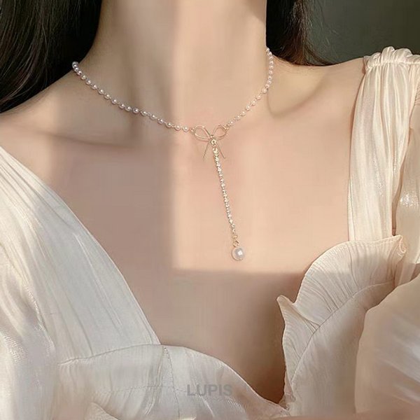 パール×リボンY字ネックレス - ネックレスを激安で通販販売 | プチプラ