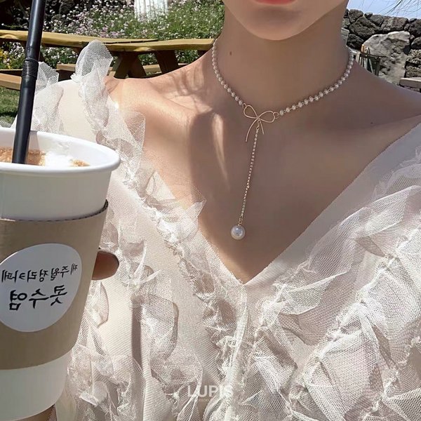 パール×リボンY字ネックレス - ネックレスを激安で通販販売 | プチプラ