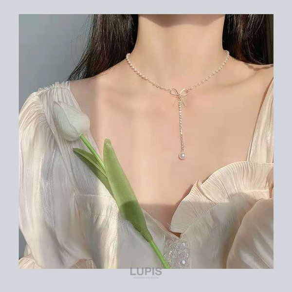 パール×リボンY字ネックレス - ネックレスを激安で通販販売 | プチプラ