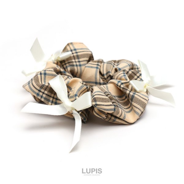 リボン×チェック柄シュシュ - ヘアアクセサリーを激安で通販販売