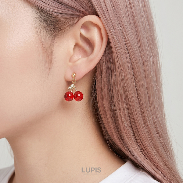 ピアス　赤　ラメ　ビジュー　パール　グラデーション　さくら　長め　春　デート さくらんぼピアス - ピアスを激安で通販販売 | プチプラアクセサリー