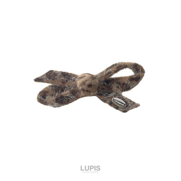 レオパード柄シャギーリボンヘアクリップ-激安ヘアアクセサリー