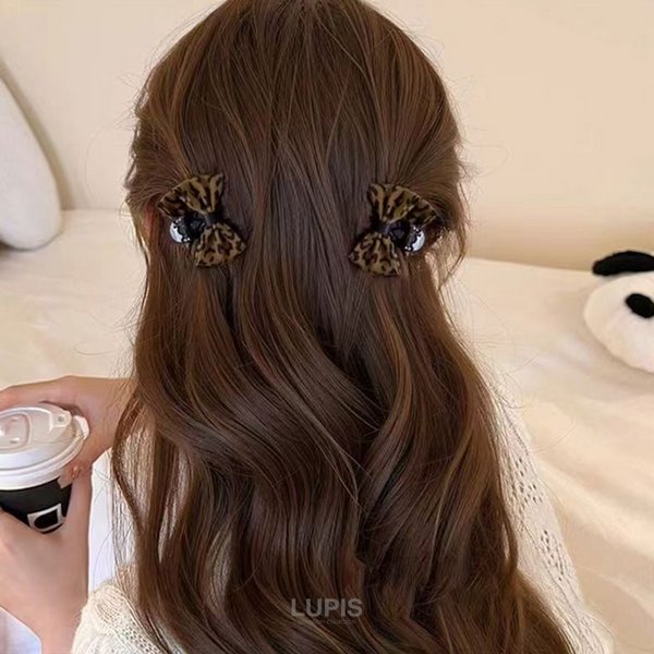 レオパード柄リボンミニヘアクリップ-激安ヘアアクセサリーの通販販売