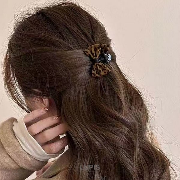 レオパード柄リボンミニヘアクリップ激安通販 - ヘアアクセサリーを