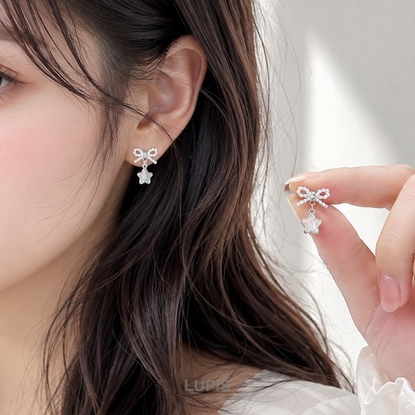 パールリボン×スターピアス -激安ピアスの通販販売-ルピス(LUPIS)