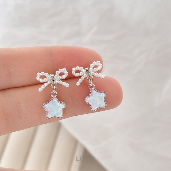 パールリボン×スターピアス -激安ピアスの通販販売-ルピス(LUPIS)