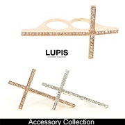 クロスラインストーンダブルリング(2色あり)