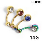【14G】ゴールドジュエルバナナバーベルボディピアス・へそピアス
