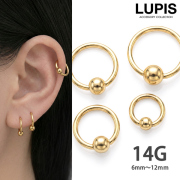 【14G】ゴールドシンプルキャプティブビーズリングボディピアス