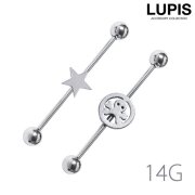【14G】スター＆スカルインダストリアルロングバーベルボディピアス