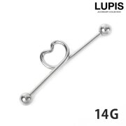 【14G】ハートインダストリアルロングバーベルボディピアス