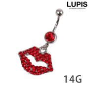 【14G】揺れるリップ＆ジュエルバナナバーベルボディピアス・へそピアス