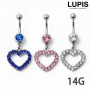 【14G】ハート＆ジュエルバナナバーベルボディピアス・へそピアス(3色あり)