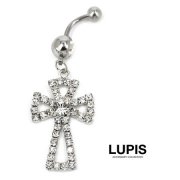 【14G】クロスパヴェ＆ジュエルバナナバーベルボディピアス・へそピアス