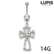 【14G】クロスパヴェ＆ジュエルバナナバーベルボディピアス・へそピアス