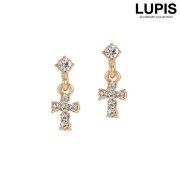 クロス＆ストーンパヴェ2連ピアス