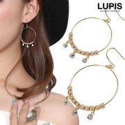 ゴールドビーズチャームフープピアス