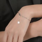 【金属アレルギー対応 316L】スクエアチャームステンレスブレスレット