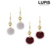 ゴールドビーズ×ファーボールフックピアス