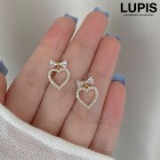 リボン×ハートキラキラピアス