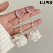 ハート×ポンポンパールチェーンイヤリング