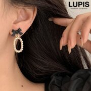 リボン×パールオーバルピアス