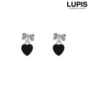 リボン×ハートモノトーンピアス
