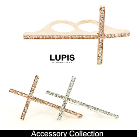 クロスラインストーンダブルリング(2色あり)