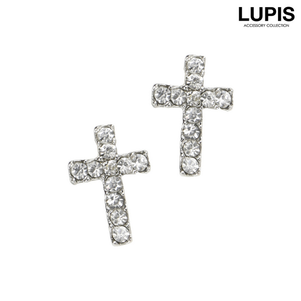 クロスラインストーンピアス