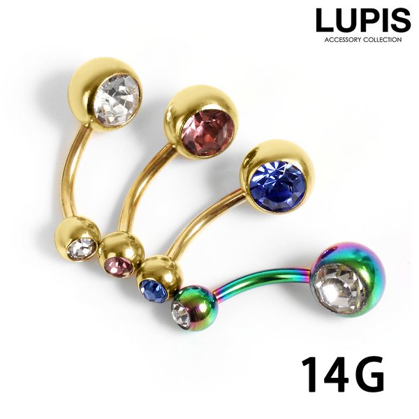 【14G】ゴールドジュエルバナナバーベルボディピアス・へそピアス