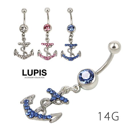 【14G】イカリモチーフバナナバーベルボディピアス・へそピアス