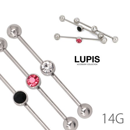 【14G】ジュエルインダストリアルストレートバーベルボディピアス