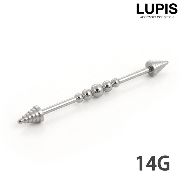 【14G】センターボールインダストリアルコーンロングバーベルボディピアス