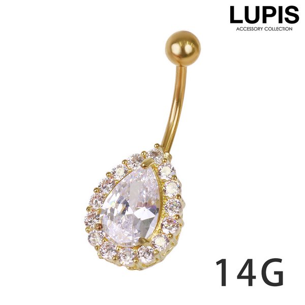 【14G】ティアドロップジュエルバナナバーベルボディピアス・へそピアス