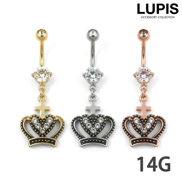 14G】アンティーククラウンジュエルバナナバーベルボディピアス・へそ