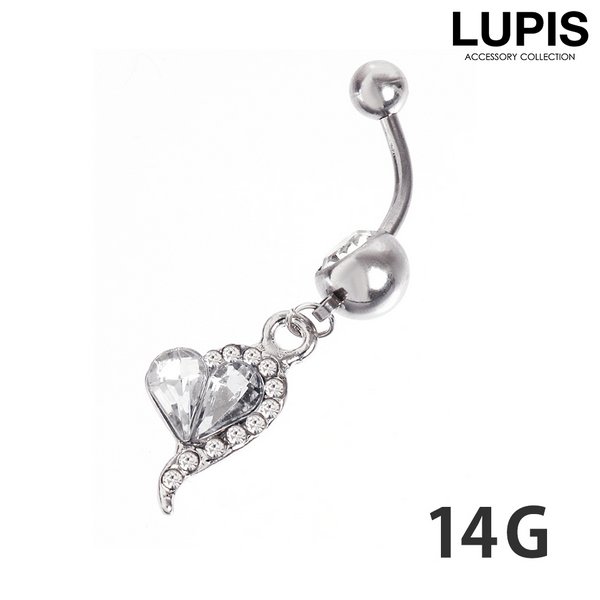 【14G】ハートチャームバナナバーベルボディピアス・へそピアス