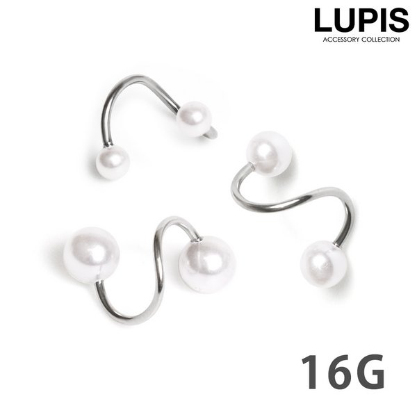 16G】パールスパイラルバーベルボディピアス/スパイラルバーベル/軟骨 